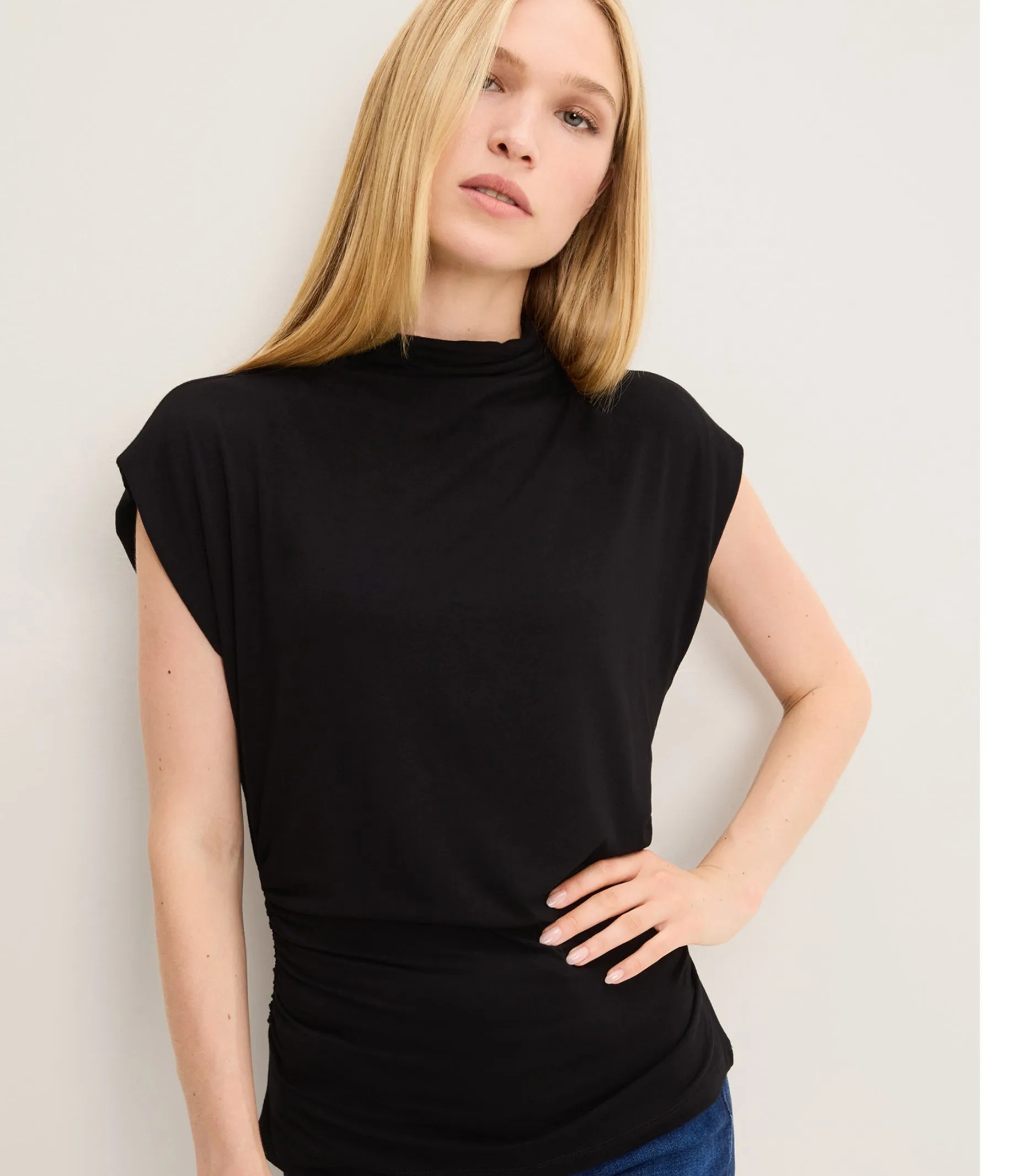 Mina Mock Neck Power Shoulder Top sold by Michael Stars