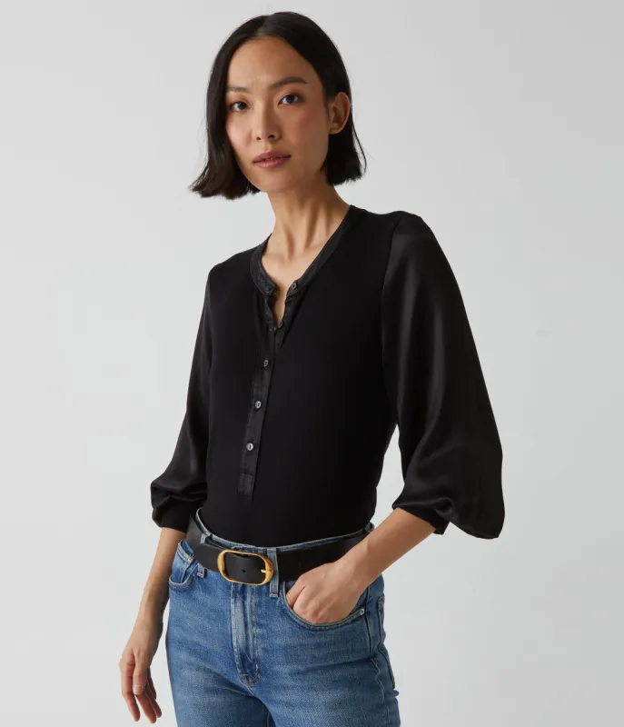 Delia Satin Henley Top sold by Michael Stars