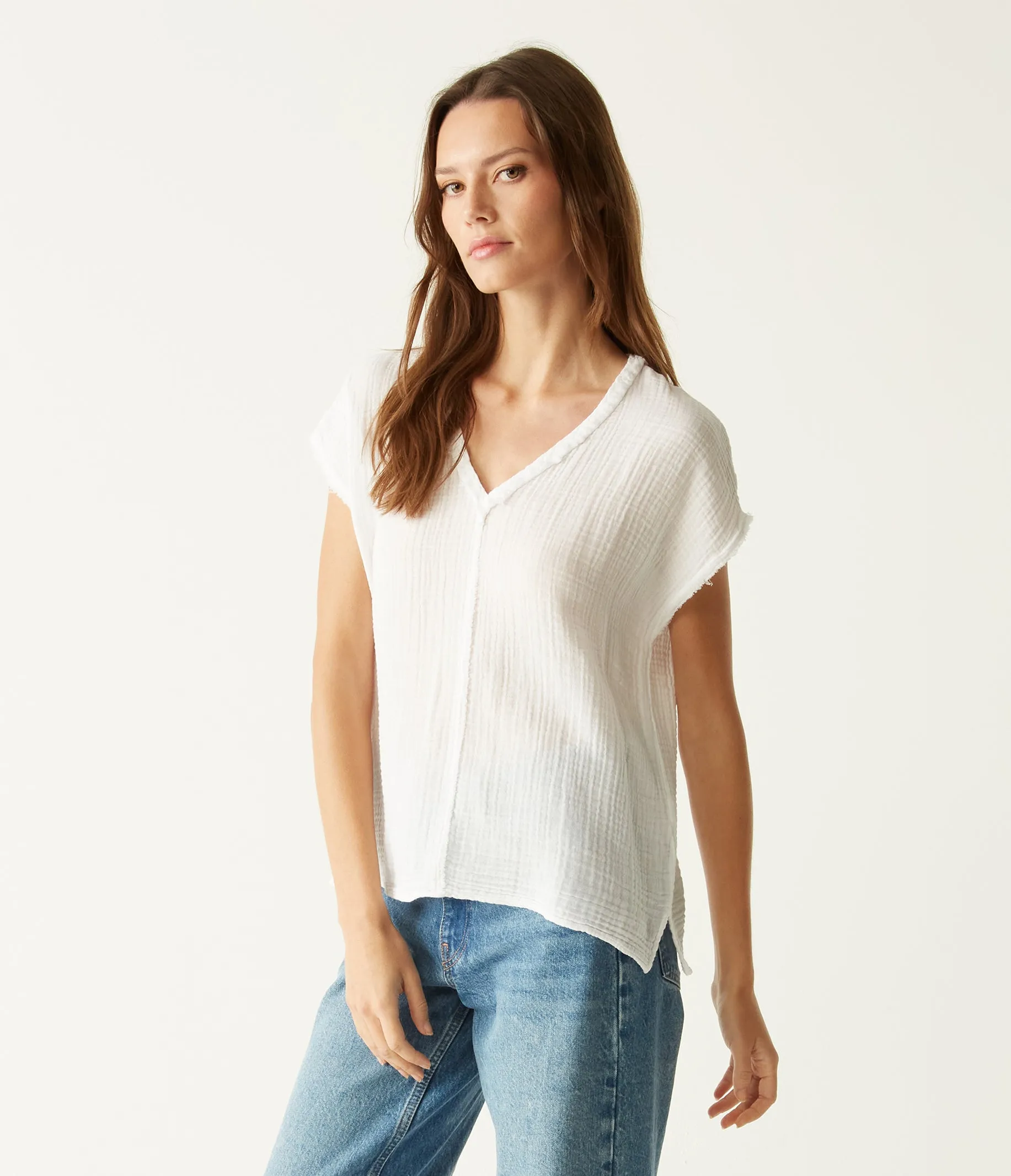 Draya Gauze V-Neck Top sold by Michael Stars product image thumbnail 3