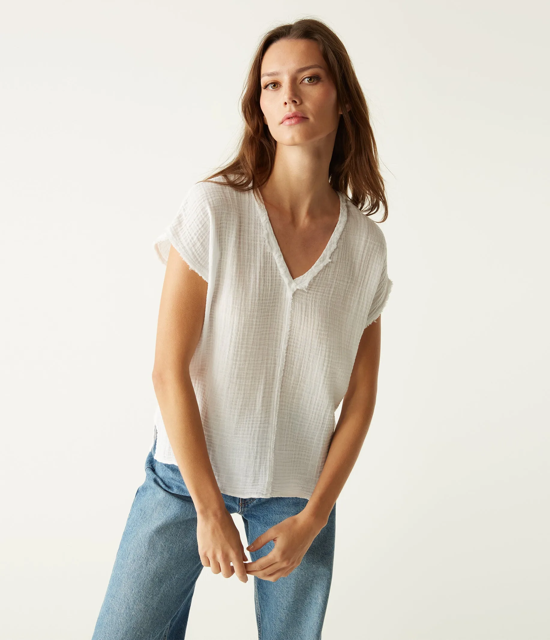 Draya Gauze V-Neck Top sold by Michael Stars