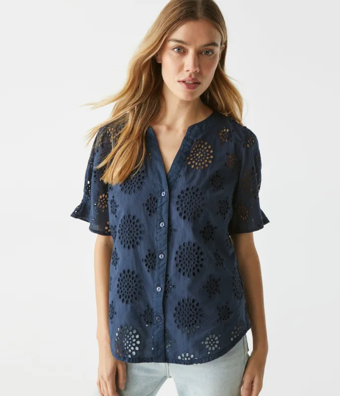 Yvette Eyelet Button Down Top sold by Michael Stars