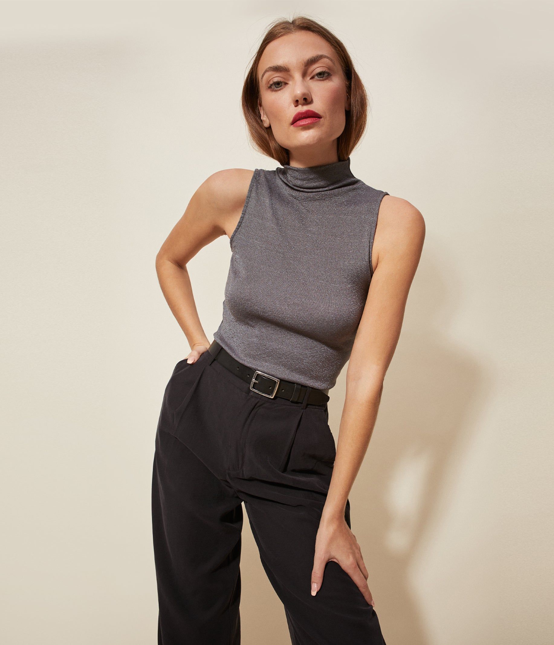 Frances Shine Mock Neck Tank sold by Michael Stars