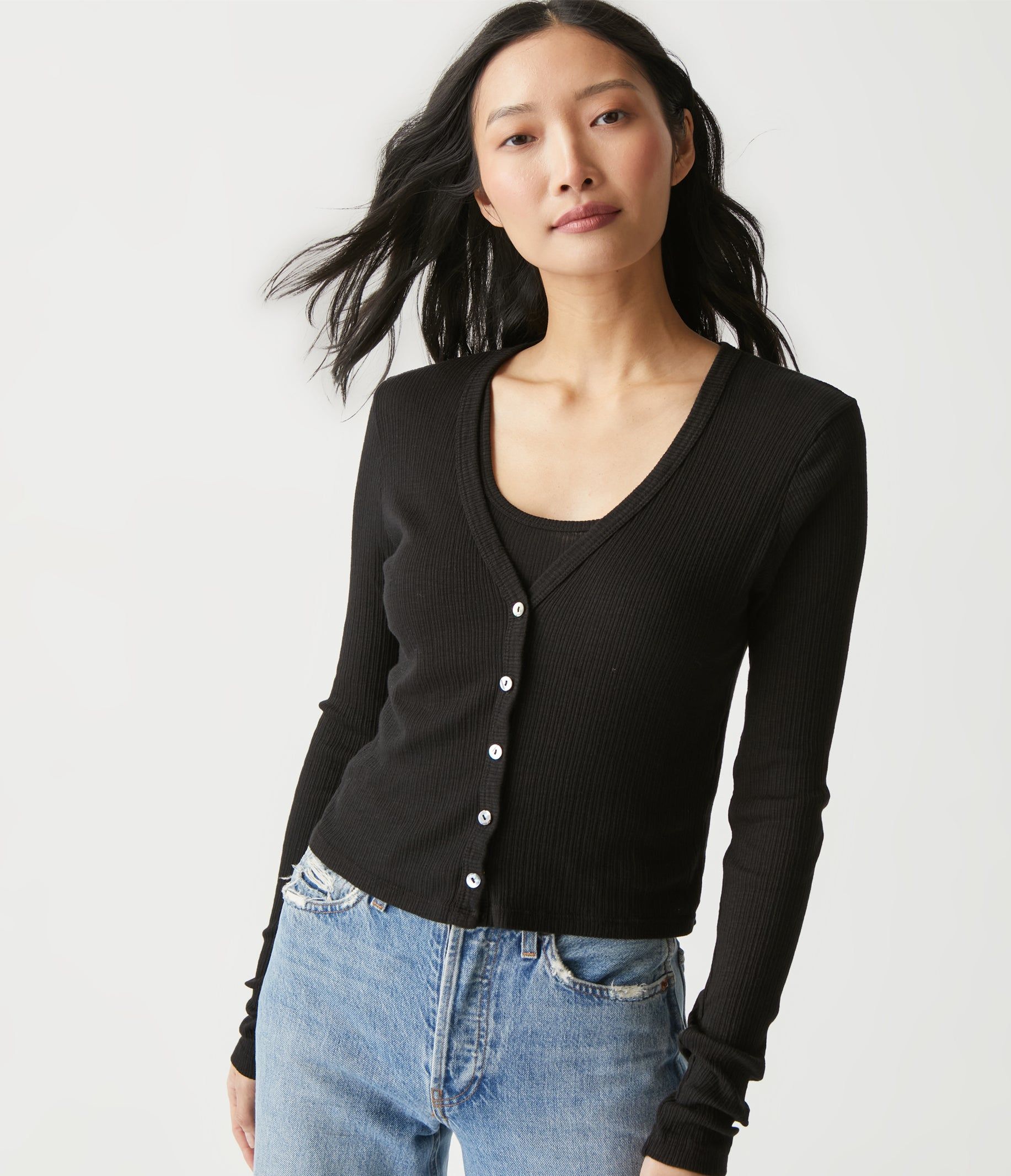 Lyla Ribbed Cardigan sold by Michael Stars product image thumbnail 5