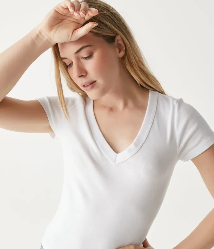 Luce Cropped V-Neck Tee sold by Michael Stars