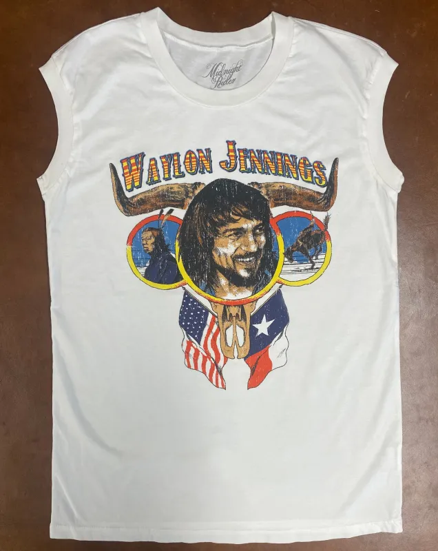 Waylon Jennings Longhorn Muscle Tee sold by Midnight Rider