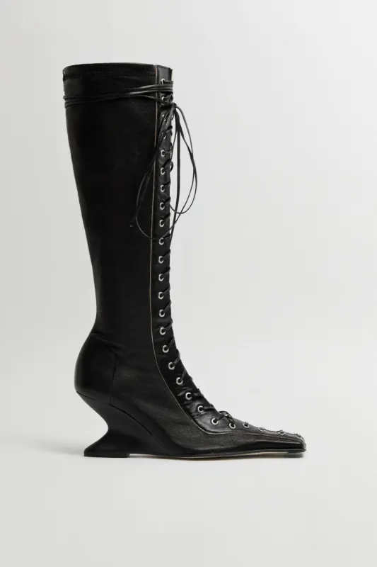 Shana Black Strech Lace Tall Boots sold by Miista