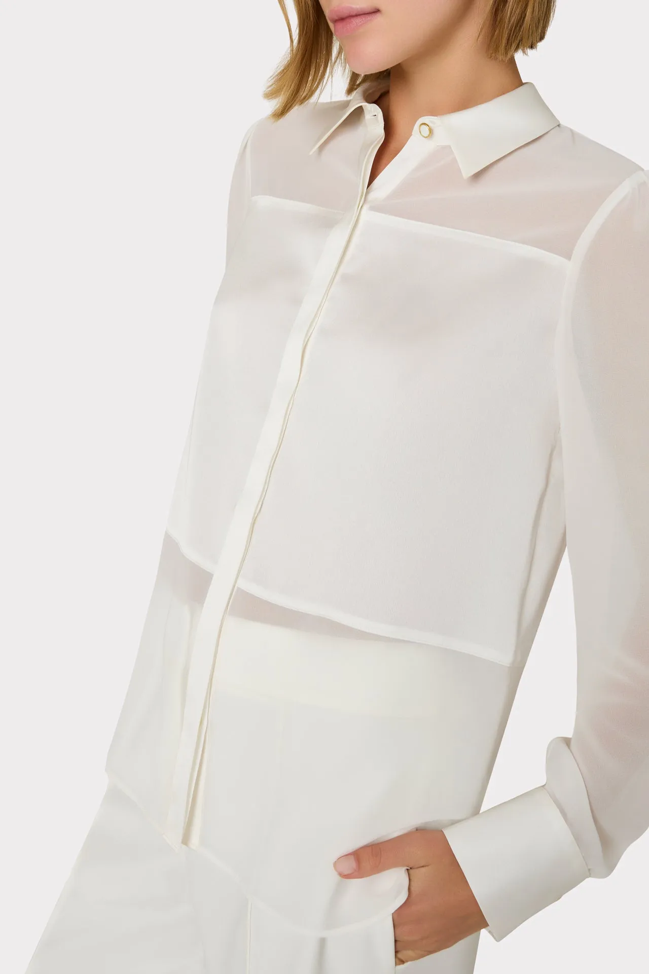 Andy Satin Combo Button Up Blouse sold by Milly product image thumbnail 3