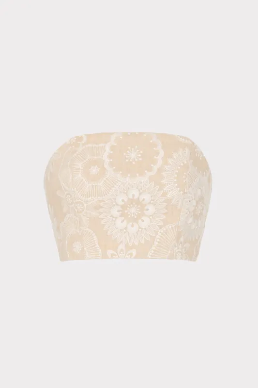 Linen Embroidered Crop Top sold by Milly