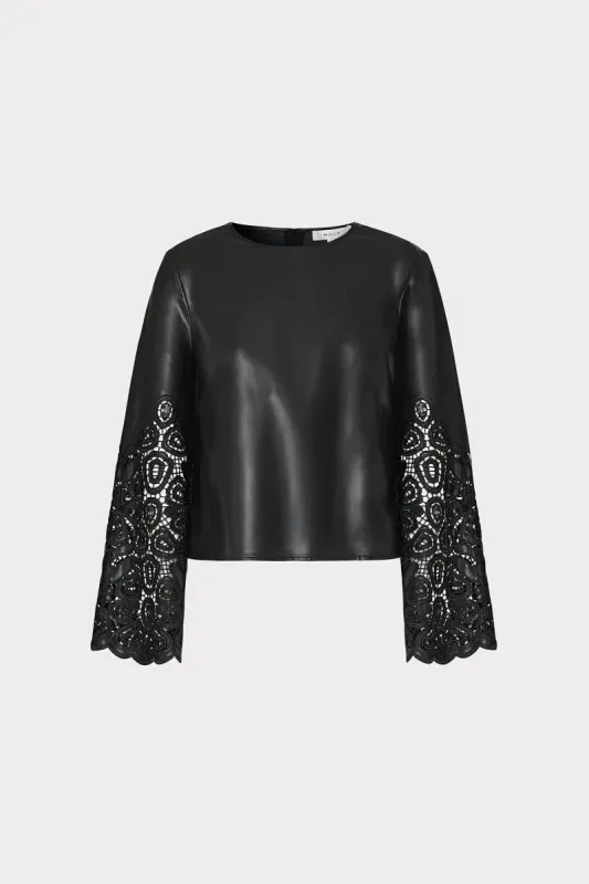 Lara Vegan Leather Long Sleeve Top sold by Milly