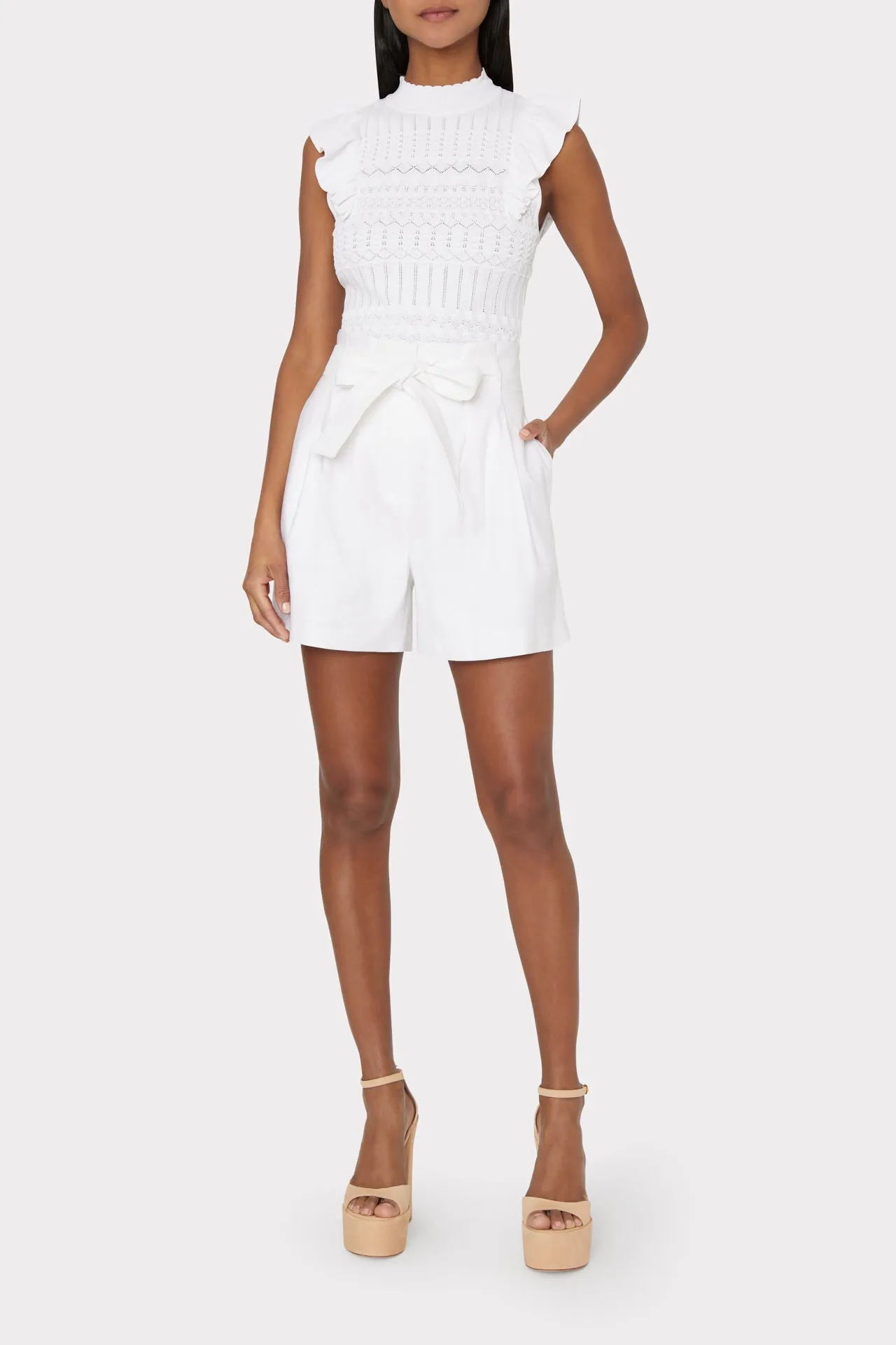 Pointelle Flutter Sleeve Top sold by Milly product image thumbnail 2