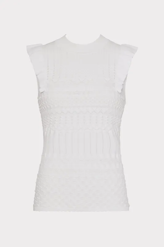 Pointelle Flutter Sleeve Top sold by Milly