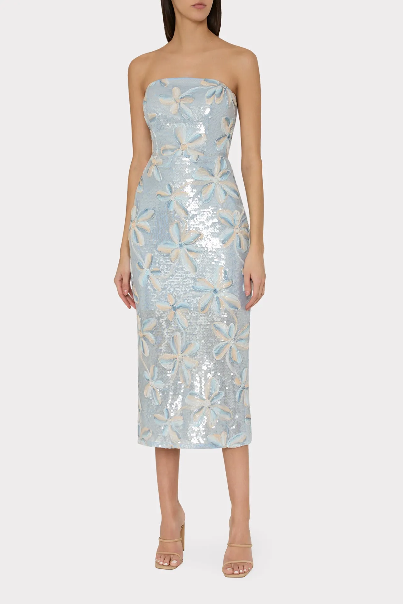 Floral Embroidery Mesh Sequin Midi Dress sold by Milly product image thumbnail 2