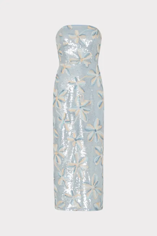 Floral Embroidery Mesh Sequin Midi Dress sold by Milly