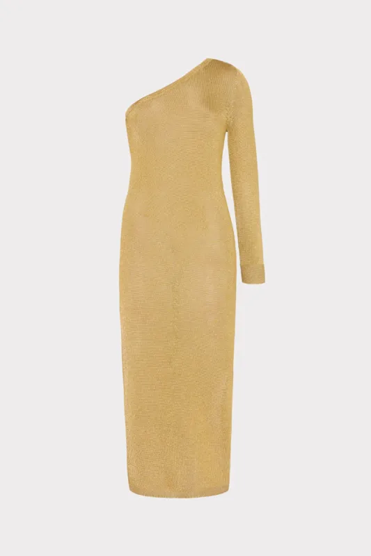 Senna Metallic One Shoulder Midi Dress sold by Milly