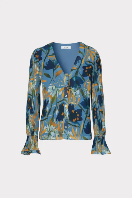 Greer Watercolor Azalea Top sold by Milly