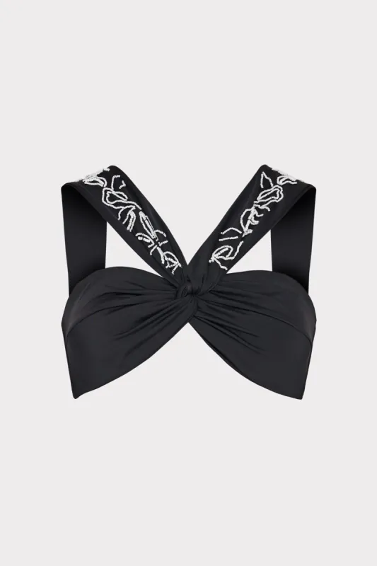 Beaded Applique Shoulder Draped Bikini Top sold by Milly