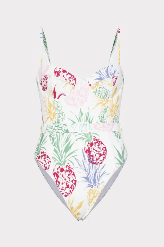 Tropical Pineapple Print Belted One Piece sold by Milly