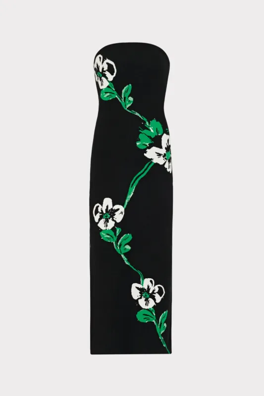 Floral Jacquard Strapless Midi Dress sold by Milly