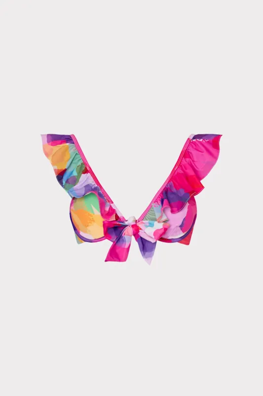 Rainbow Waterfall Ruffle Bikini Top sold by Milly