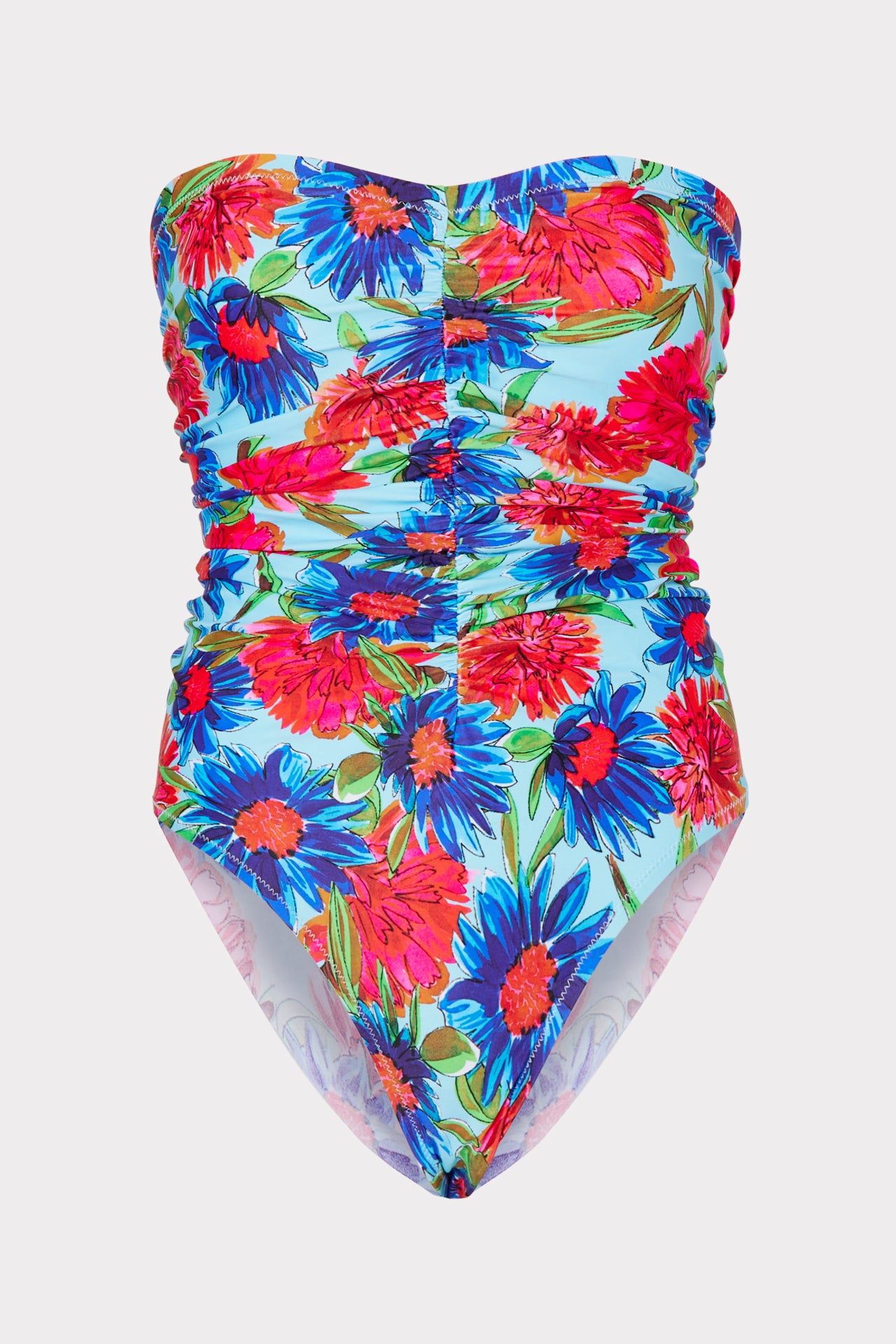 Painted Dahlia Print Ruched One Piece sold by Milly