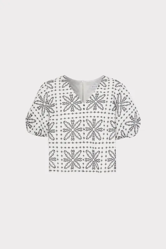 Maci Tile Eyelet Top sold by Milly