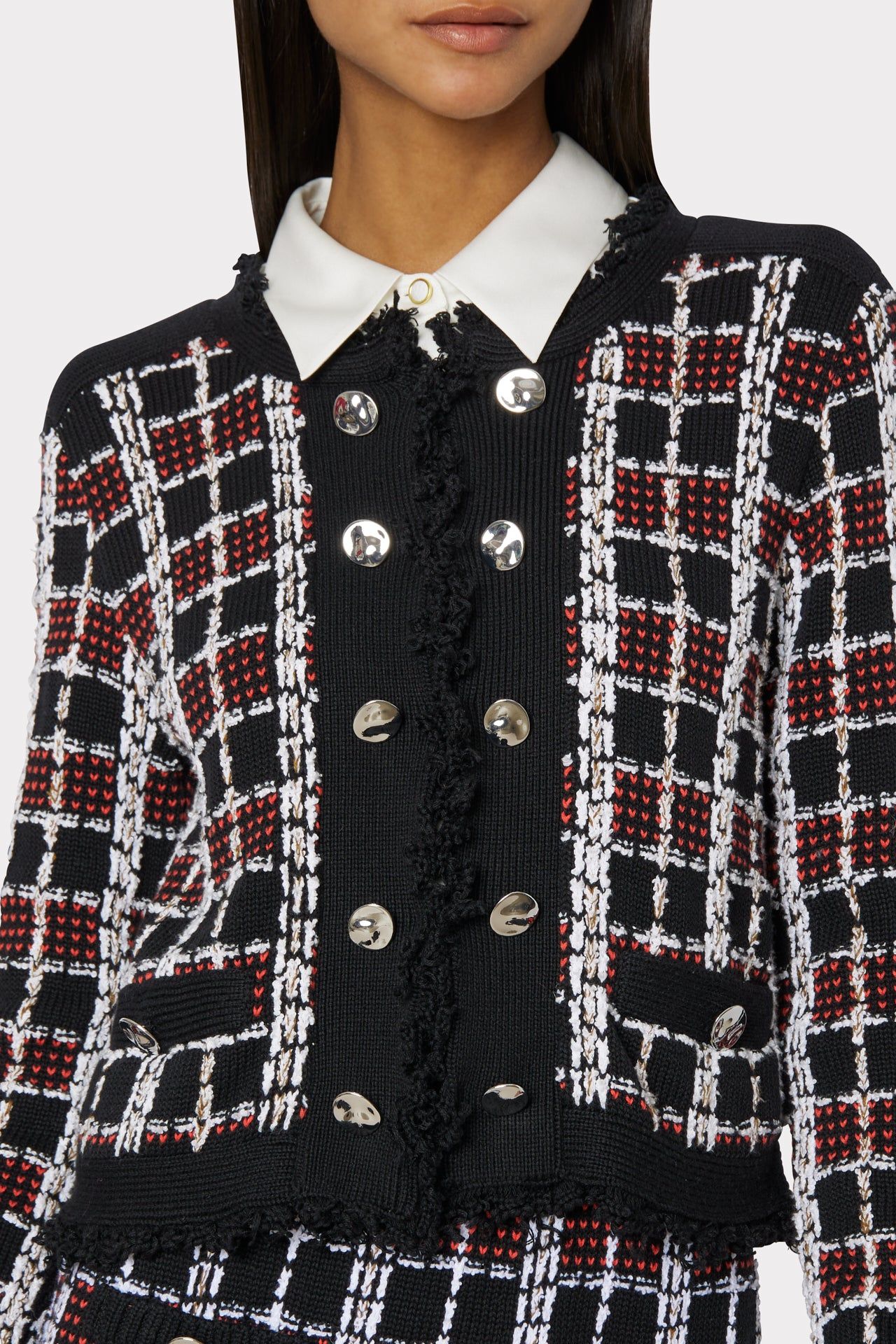 Textured Plaid Cardigan Jacket sold by Milly product image thumbnail 3