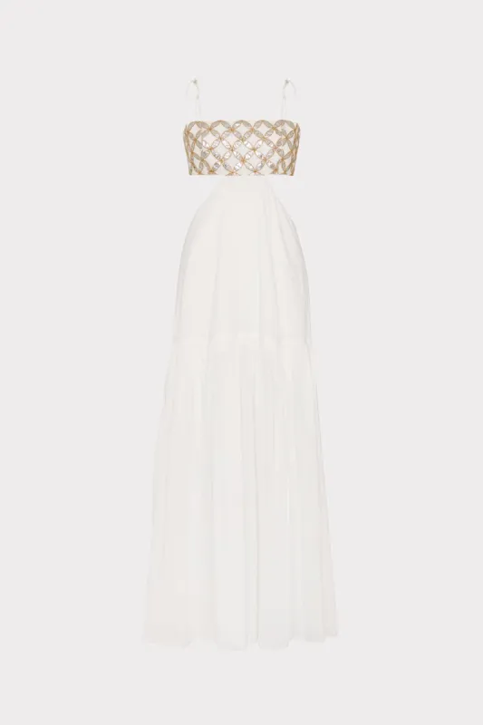 Atalia Mirrored Embroidery Maxi Cover-Up Dress sold by Milly