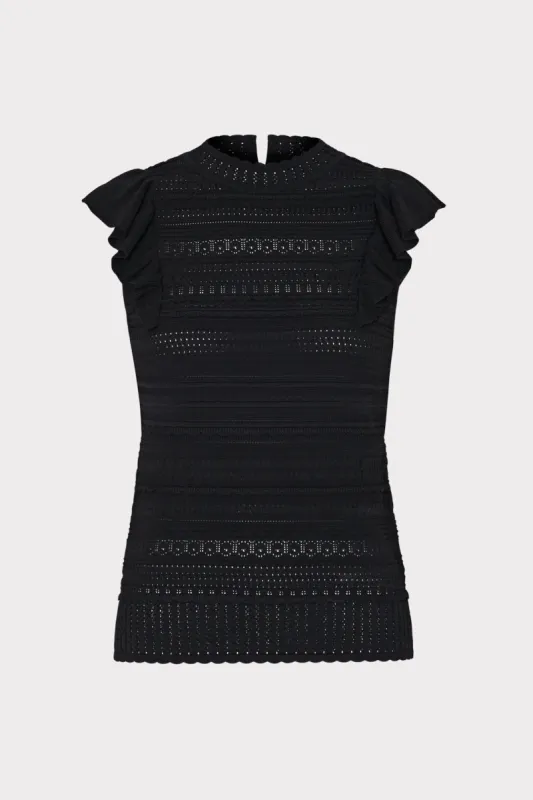 Knit Pointelle Flutter Sleeve Top sold by Milly