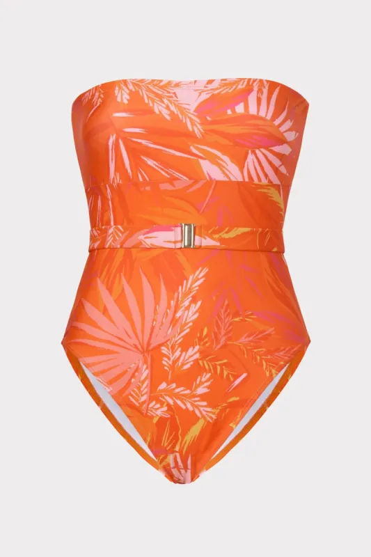 Tropical Palm Print Miami Belted One Piece Swimsuit made by Milly