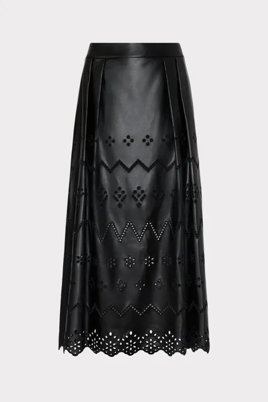 Jolene Eyelet Vegan Leather Skirt sold by Milly