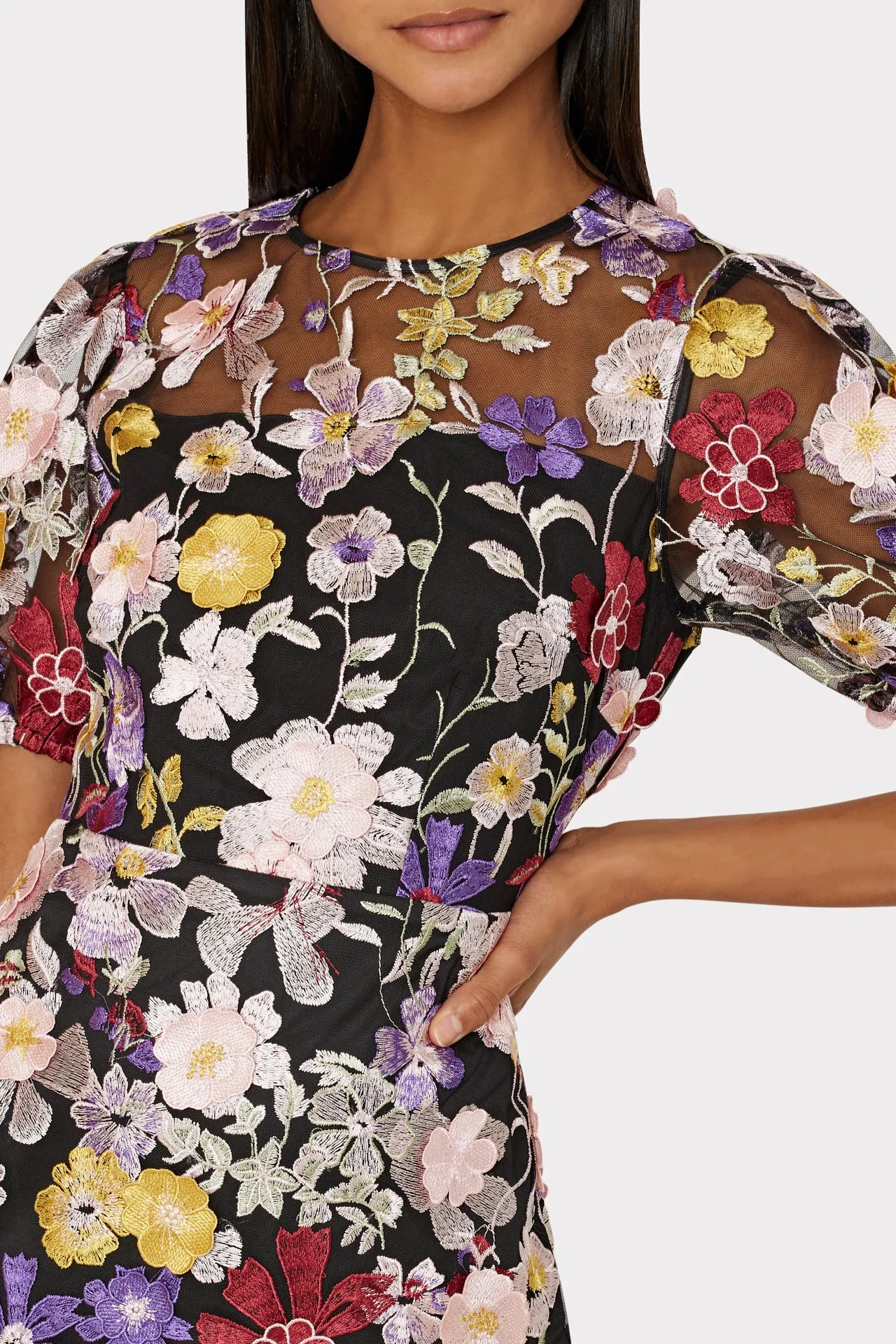 Yasmin Multi Floral Embroidery Dress sold by Milly product image thumbnail 3