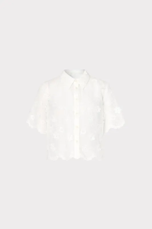 3D Floral Cotton Eyelet Button Up Top sold by Milly
