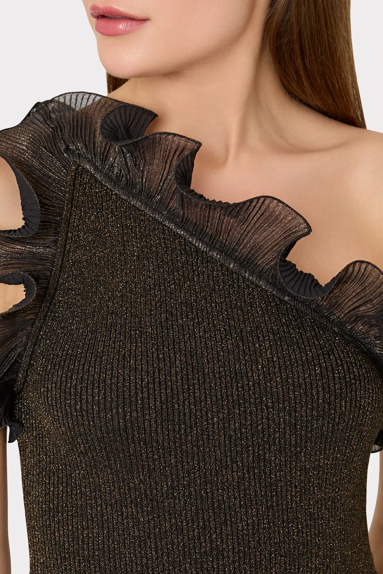 Metallic Scallop Ruffle One Shoulder Dress sold by Milly product image thumbnail 3
