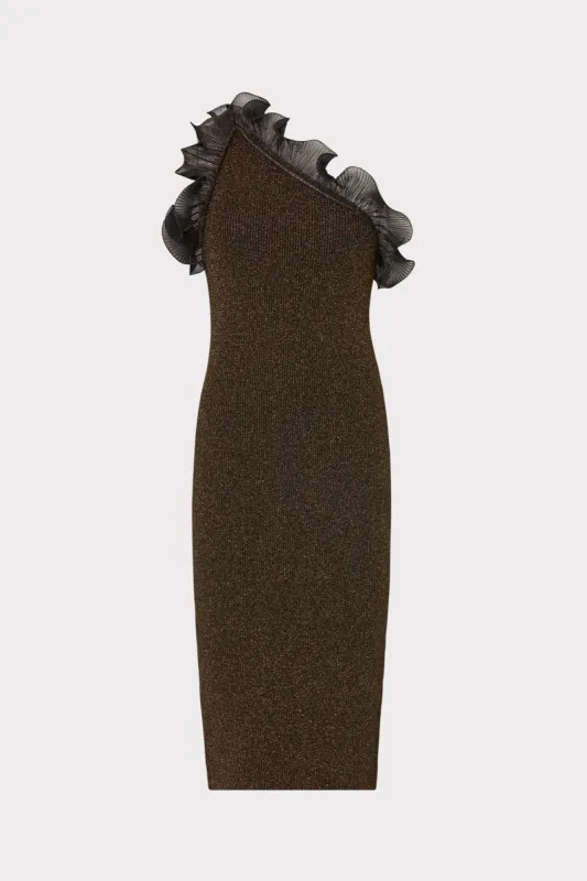 Metallic Scallop Ruffle One Shoulder Dress sold by Milly