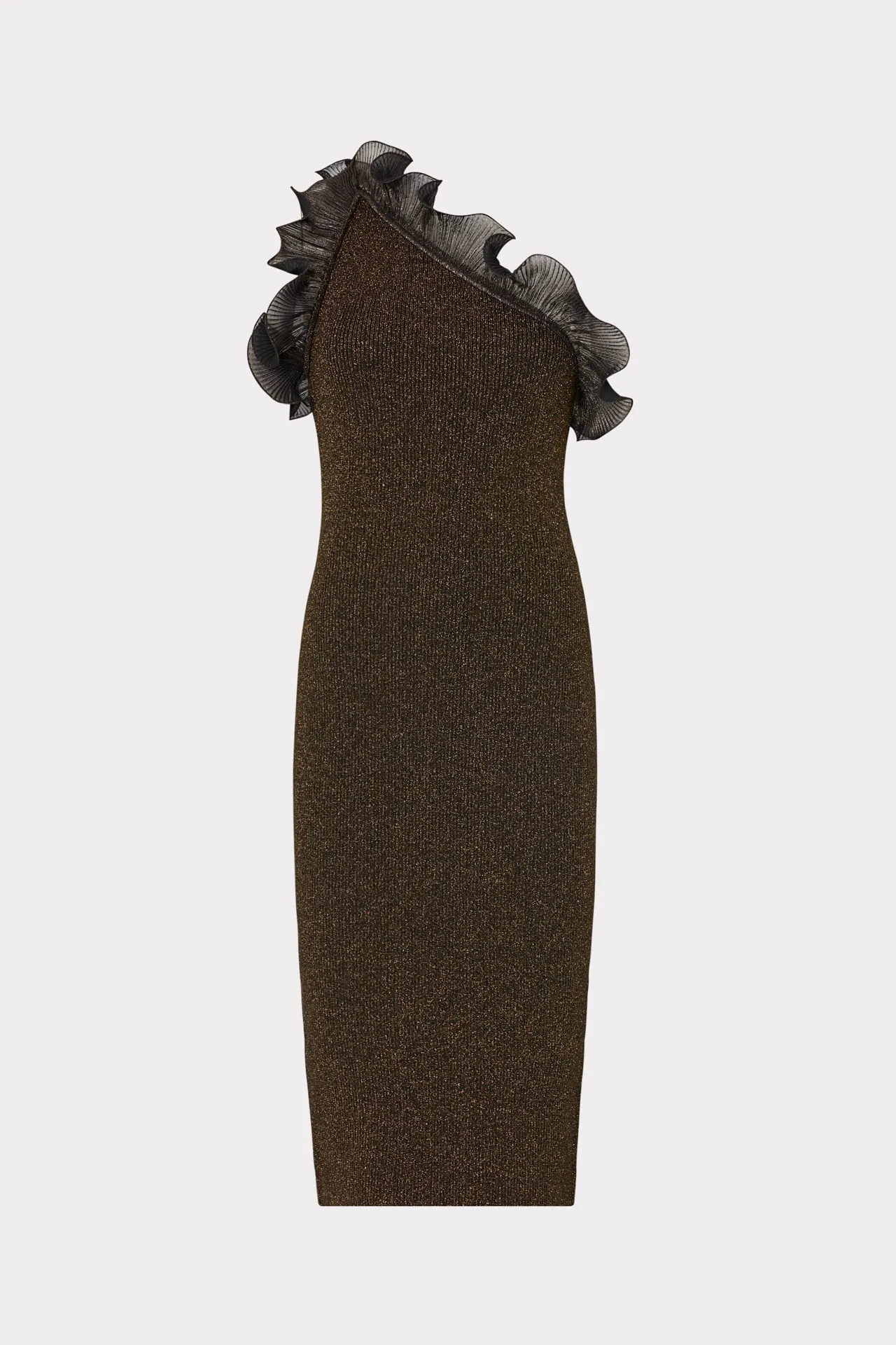 Metallic Scallop Ruffle One Shoulder Dress sold by Milly