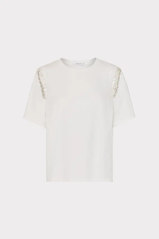 Avril Crystal Trim Tee sold by Milly