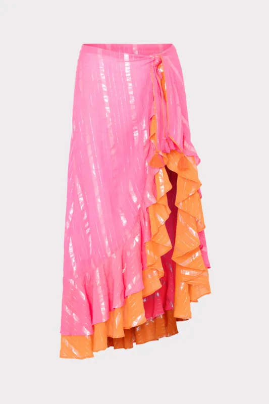Lurex Stripe Ruffle Wrap Skirt sold by Milly