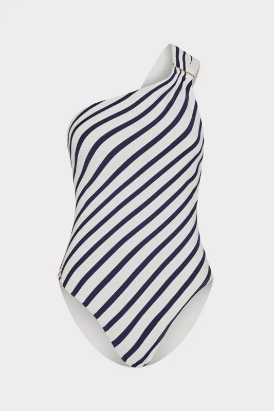 Nautical Stripe One Shoulder One Piece made by Milly
