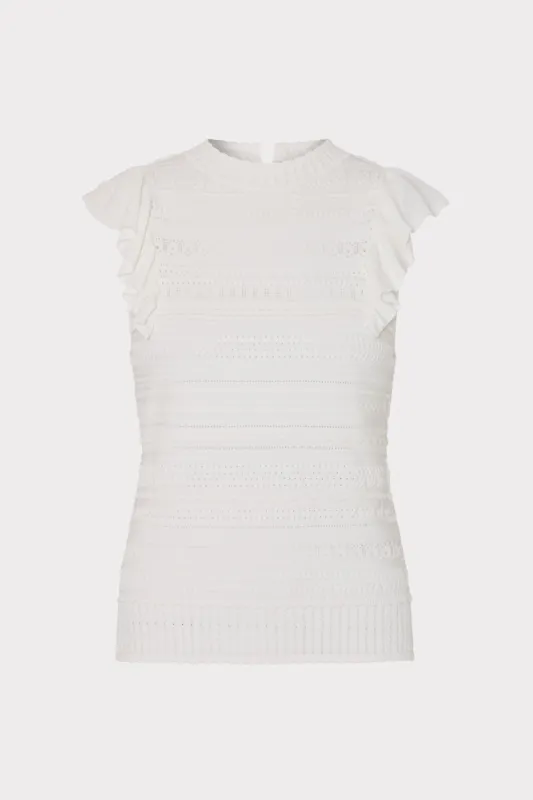 Knit Pointelle Flutter Sleeve Top sold by Milly