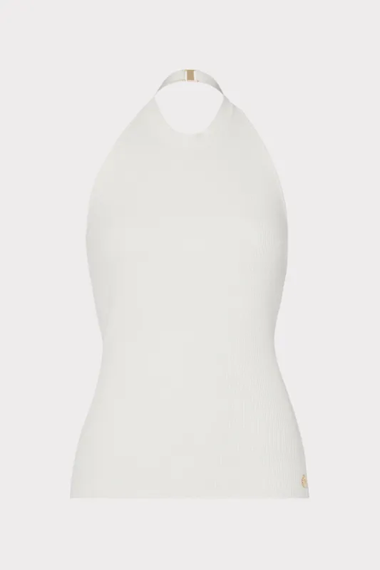 Metal Neck Trim Halter Top sold by Milly