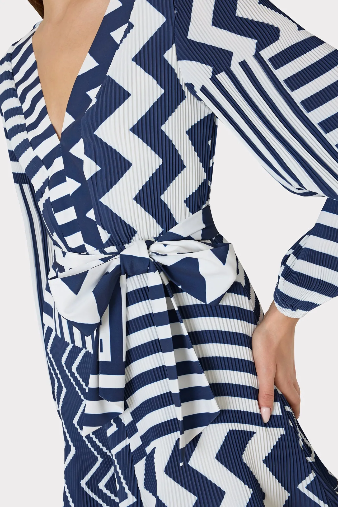 Liv Patchwork Chevron Pleated Dress sold by Milly product image thumbnail 4