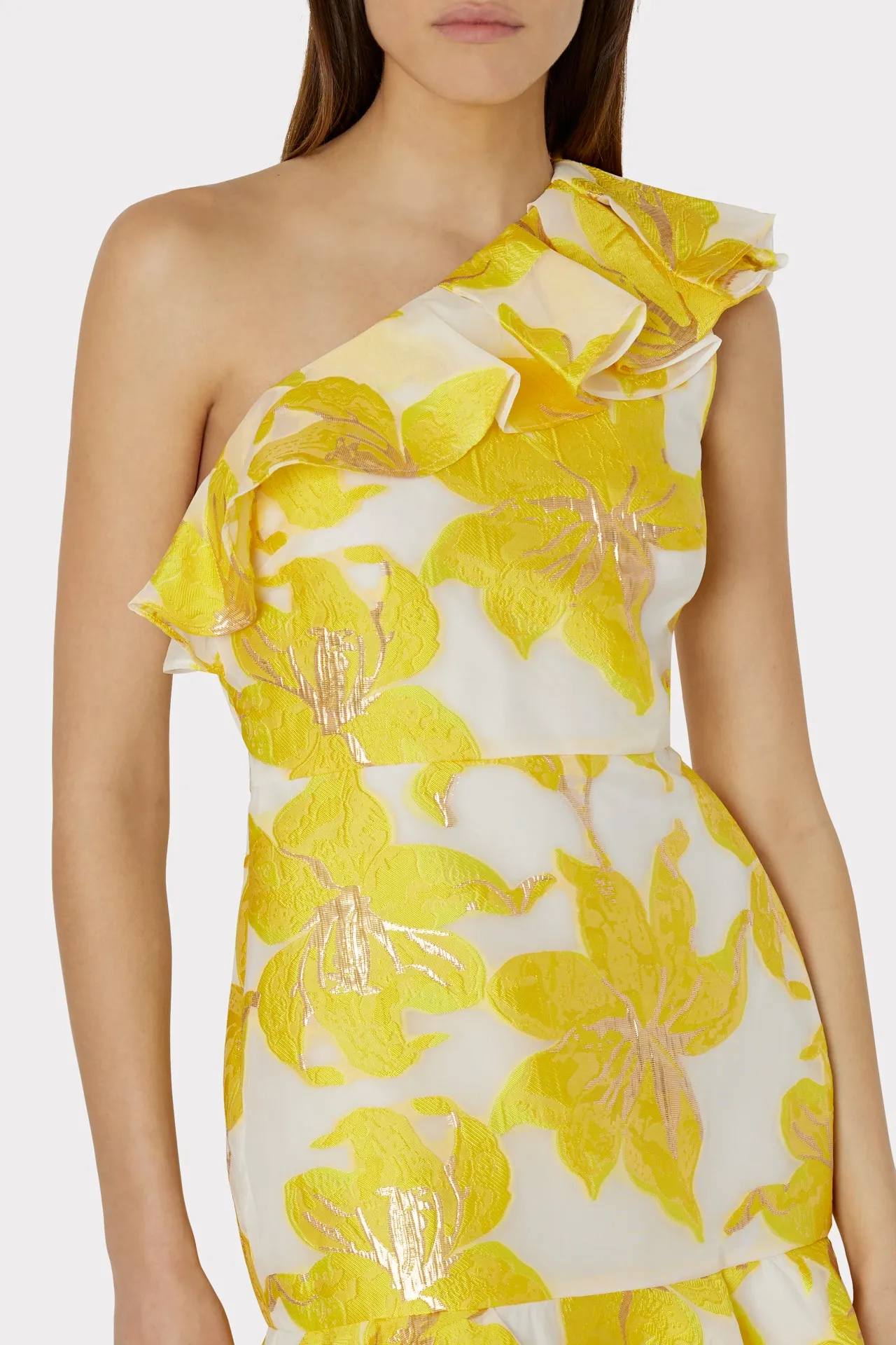 Nila Metallic Fleur Jacquard Ruffle Dress sold by Milly product image thumbnail 3