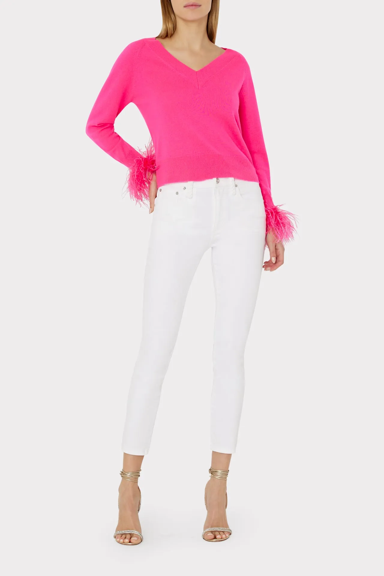 Feather Cuff V-neck Sweater sold by Milly product image thumbnail 2
