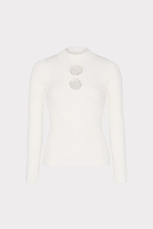 Crystal Cut Out Knit Mock Neck made by Milly