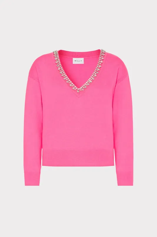 Kalia Crystal V-Neck Sweater sold by Milly