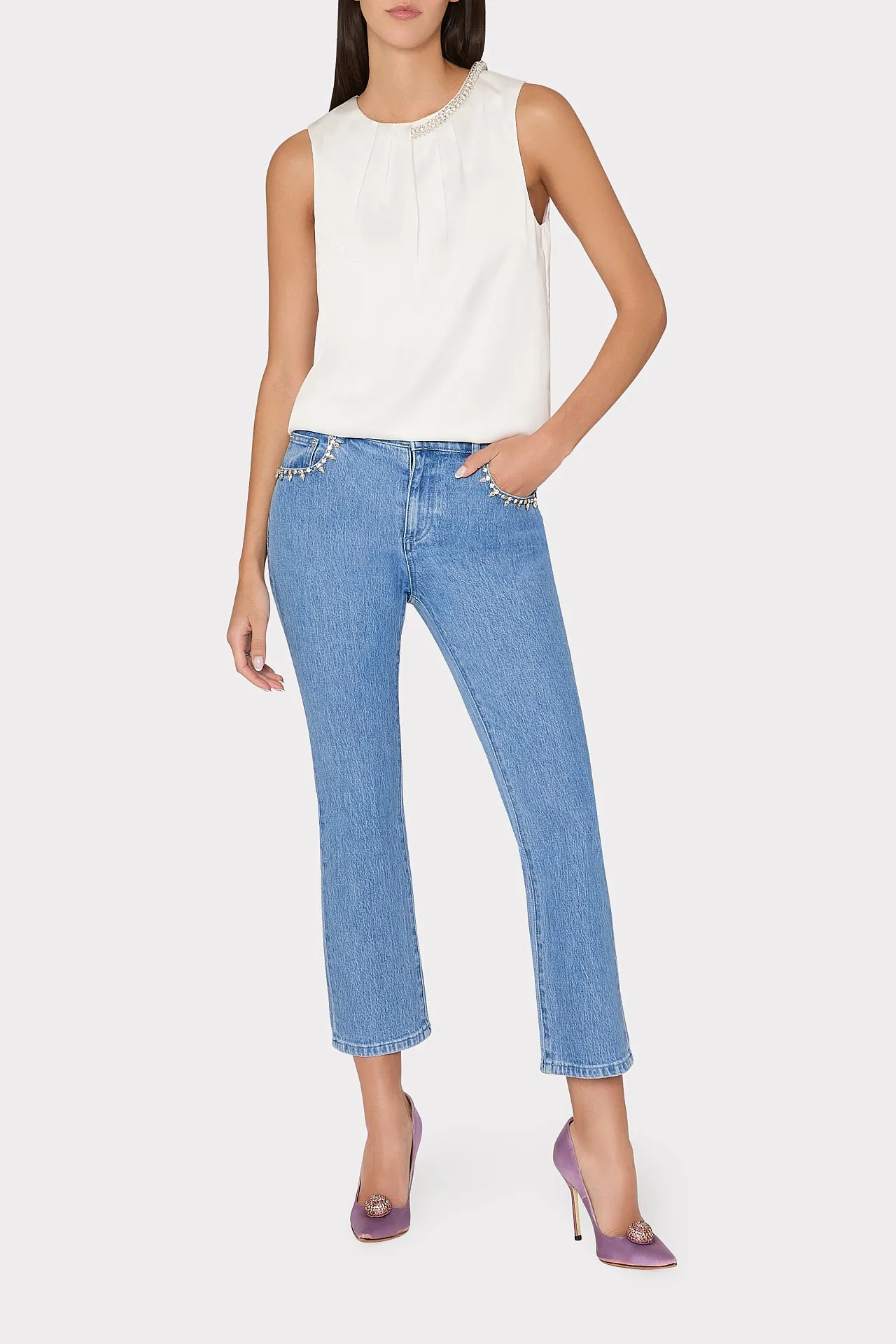 Lily Satin Crystal Embellished Top sold by Milly product image thumbnail 2