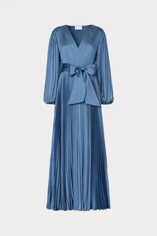 Nadie Pleated Satin Maxi Dress sold by Milly