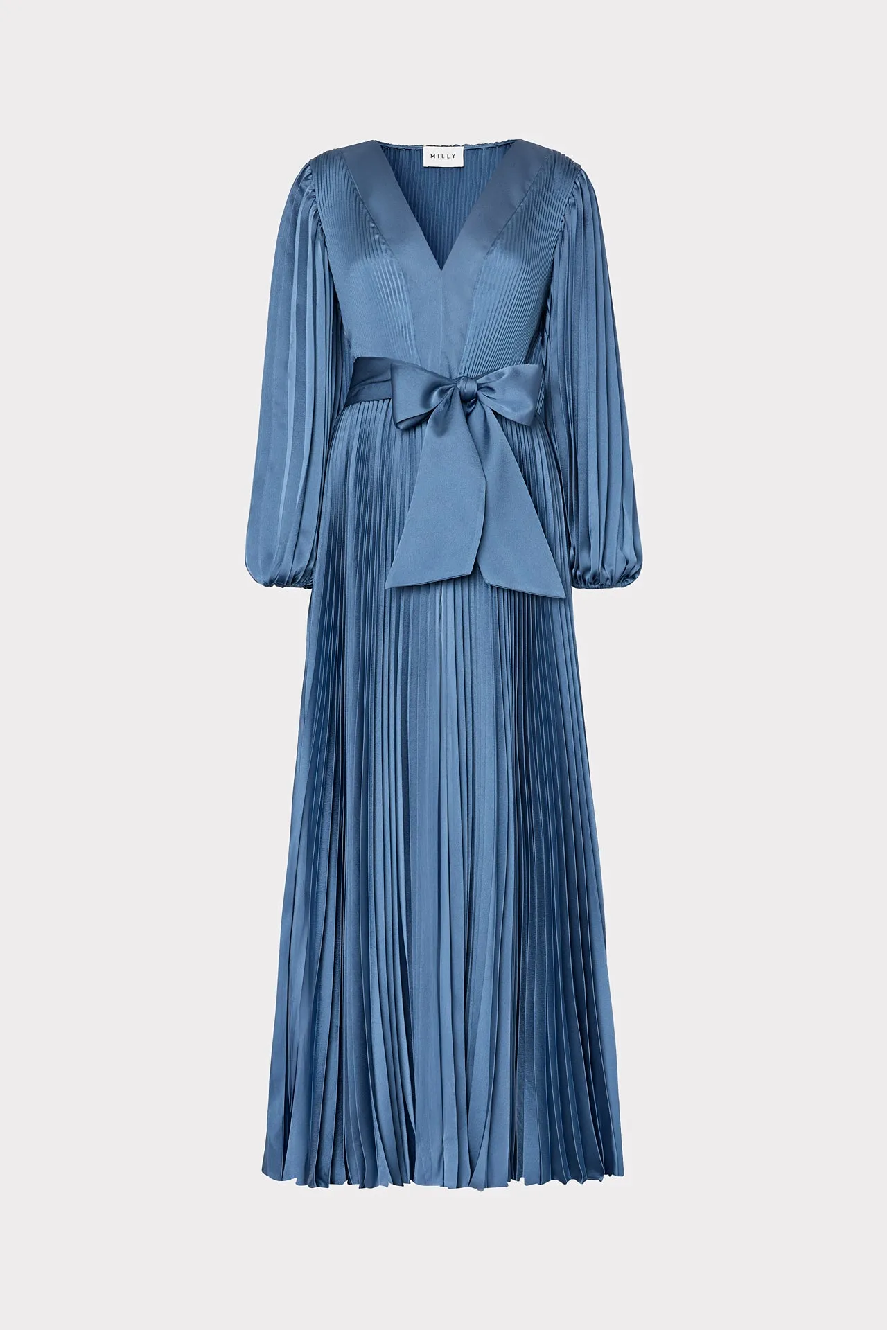 Nadie Pleated Satin Maxi Dress sold by Milly