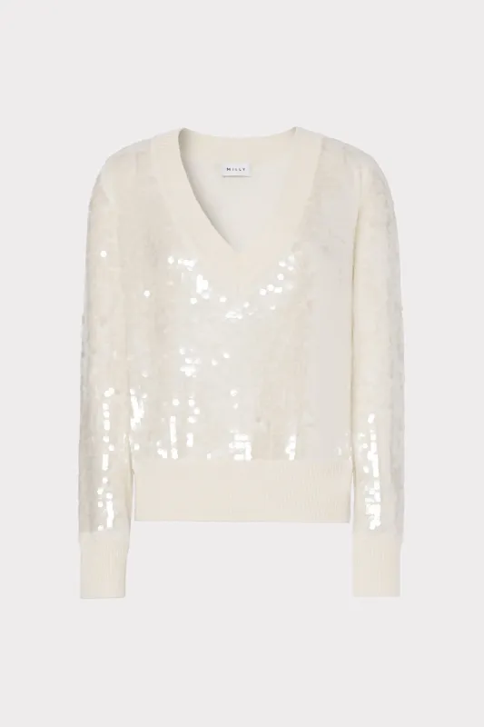 Ilaria Sequin V-Neck Sweater sold by Milly