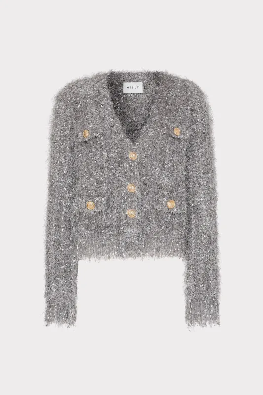 Textured Fringe Cardigan sold by Milly